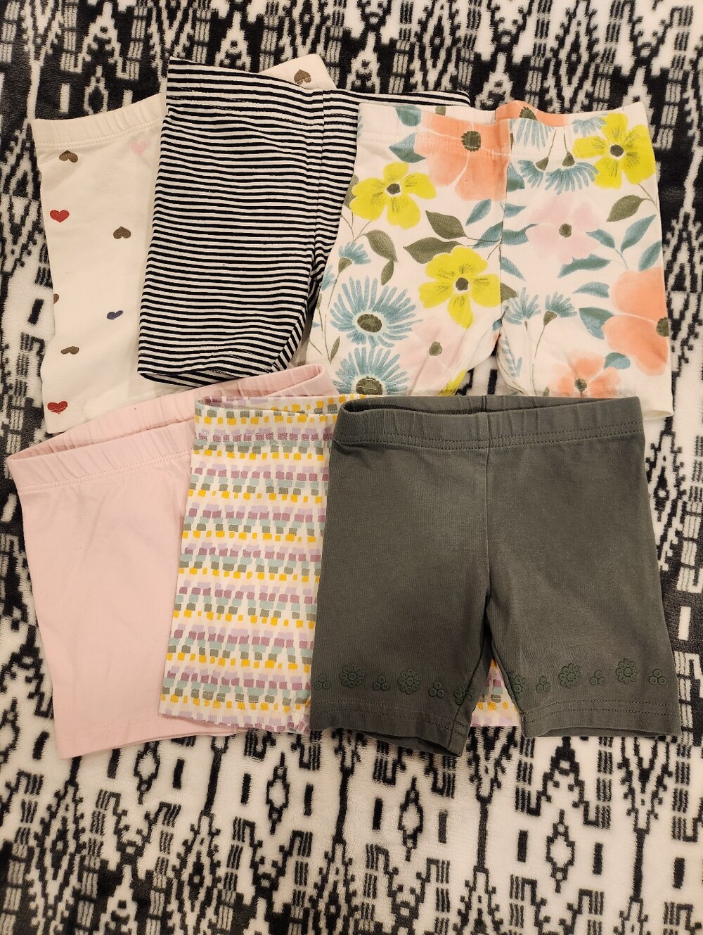 Girls' Cotton Knit Shorts Bundle - Floral, Pink, Stripe & Gray, Size 3T